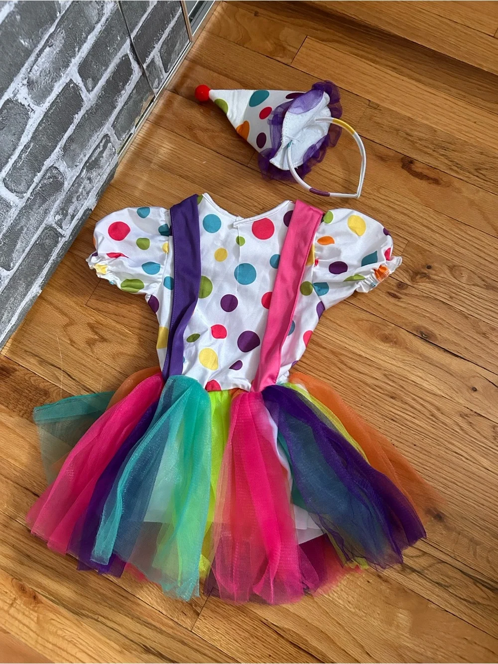 Gymboree Rainbow Polka Dot Clown Dress with Tutu and Hat - White, Multicolor